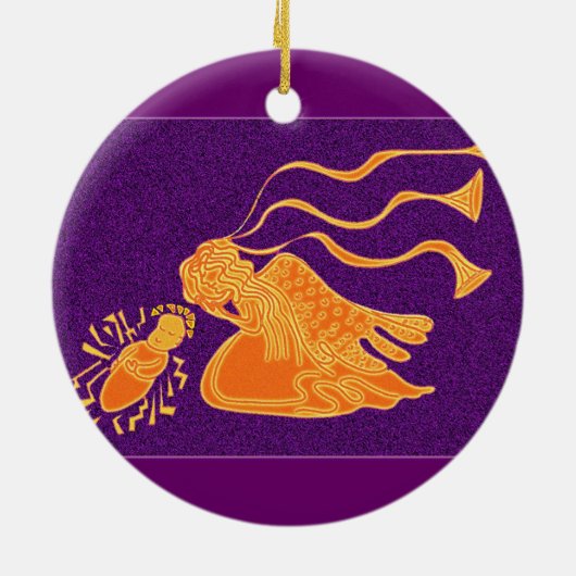 聖降誕祭の天使たちがイエスを迎える セラミックオーナメント (裏面)