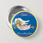 聖降誕祭の天使と来星が彼を崇拝する 缶バッジ (正面&裏面)