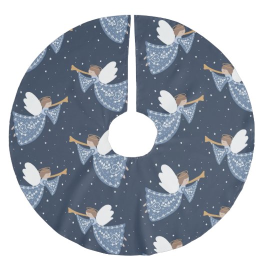 聖降誕祭の天使の地球の平和 ブラッシュドポリエステルツリースカート (正面)