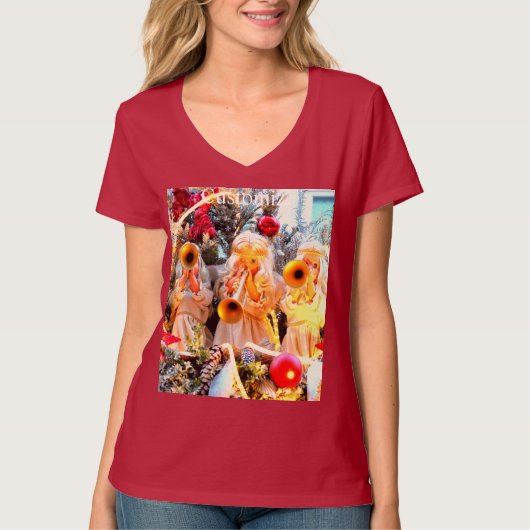 聖降誕祭の天使達がトランペットを吹いたTシャツ Tシャツ (正面)