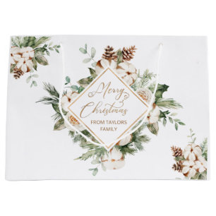 聖降誕祭の常緑幾何学模様 ラージペーパーバッグ