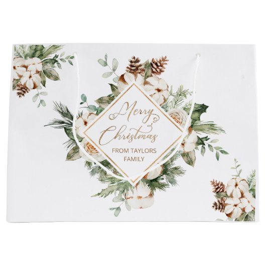 聖降誕祭の常緑幾何学模様 ラージペーパーバッグ (正面)