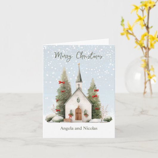 聖降誕祭の教会 カード (黄色い花)