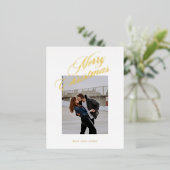 聖降誕祭の楽しみ方が古典的に台本で書かれた 箔シーズンポストカード (立ち正面)