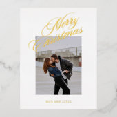 聖降誕祭の楽しみ方が古典的に台本で書かれた 箔シーズンポストカード (正面)