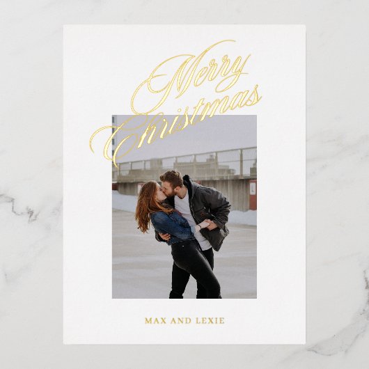 聖降誕祭の楽しみ方が古典的に台本で書かれた 箔シーズンポストカード (正面)