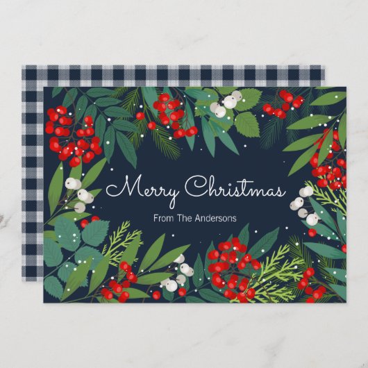 聖降誕祭の祝い言葉と緑の陽気な言葉 シーズンカード (正面/裏面)