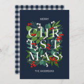 聖降誕祭の祝い言葉と緑の陽気な言葉 シーズンカード (正面/裏面)