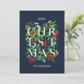 聖降誕祭の祝い言葉と緑の陽気な言葉 シーズンカード (スタンド正面)