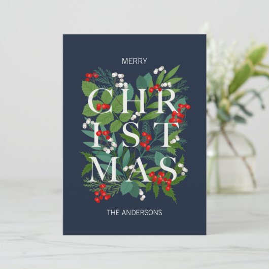 聖降誕祭の祝い言葉と緑の陽気な言葉 シーズンカード (スタンド正面)