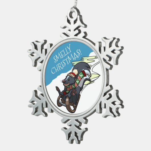 聖降誕祭の臭い！スリングされたクリスマス漫画の上でスカンク スノーフレークピューターオーナメント (右)