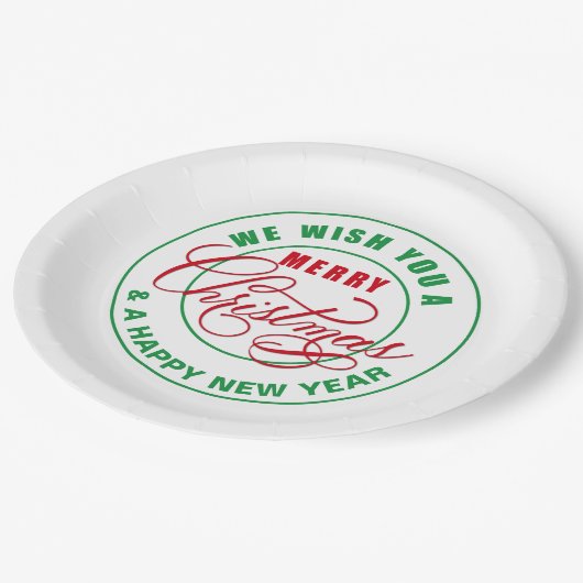 聖降誕祭の赤と緑の陽気を祈る ペーパープレート (アングル)