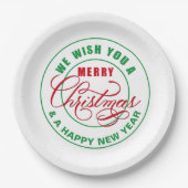 聖降誕祭の赤と緑の陽気を祈る ペーパープレート (正面)