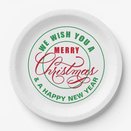 聖降誕祭の赤と緑の陽気を祈る ペーパープレート (正面)