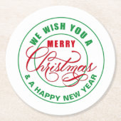 聖降誕祭の赤と緑の陽気を祈る ラウンドペーパーコースター (正面)