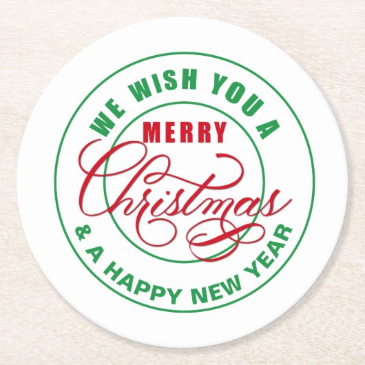 聖降誕祭の赤と緑の陽気を祈る ラウンドペーパーコースター (正面)