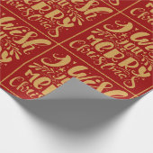 聖降誕祭の赤と金ゴールドのタイポグラフィ ラッピングペーパー (角)