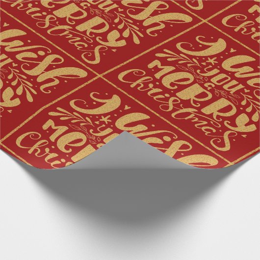 聖降誕祭の赤と金ゴールドのタイポグラフィ ラッピングペーパー (角)