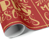 聖降誕祭の赤と金ゴールドのタイポグラフィ ラッピングペーパー (ロールコーナー)