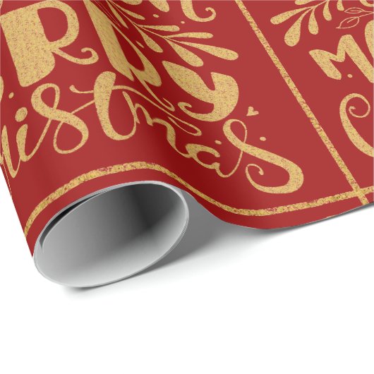 聖降誕祭の赤と金ゴールドのタイポグラフィ ラッピングペーパー (ロールコーナー)