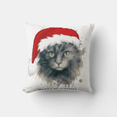 聖降誕祭を祝うサンタハットを着た猫 クッション (正面)