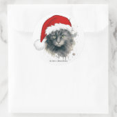 聖降誕祭を祝うサンタハットを着た猫 ラウンドシール (バッグ)