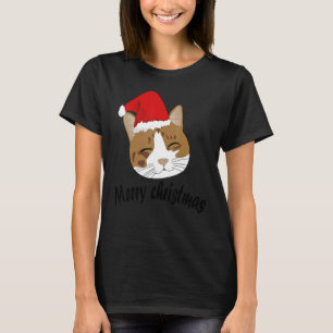 聖降誕祭を祝うサンタレッドハットを着た猫 Tシャツ