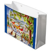 聖降誕祭を見るビンテージクリスマスバンニー ラージペーパーバッグ (正面アングル)