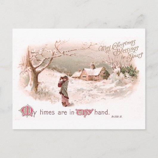 聖降誕祭カードに雪の女性 シーズンポストカード (正面)