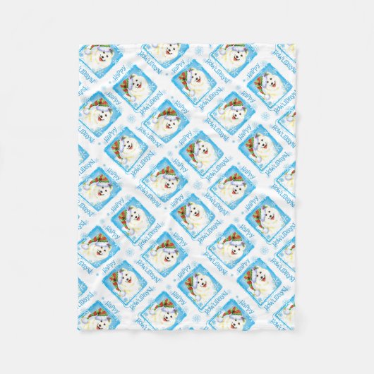 聖降誕祭サモエド フリースブランケット (正面)