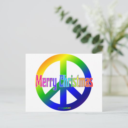 聖降誕祭メリークリスマスと虹の平和サイン！ シーズンポストカード (スタンド正面)