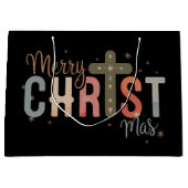 聖降誕祭メリークリスマスクロス宗教的キリスト教家族 ラージペーパーバッグ (正面)