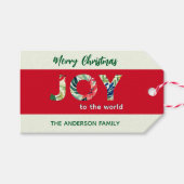 聖降誕祭モダンお目出度う赤い緑の喜び ギフトタグ (正面(横))