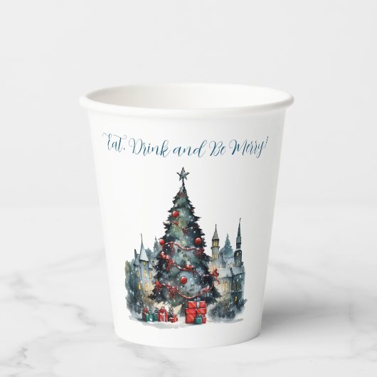 聖降誕祭伝統的に食べ酔っ払って楽しんで下さい 紙コップ (正面)