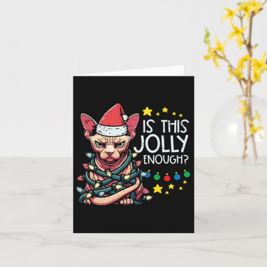 聖降誕祭怒の猫はこの十分なすてきクリスマスの男だ カード (黄色い花)