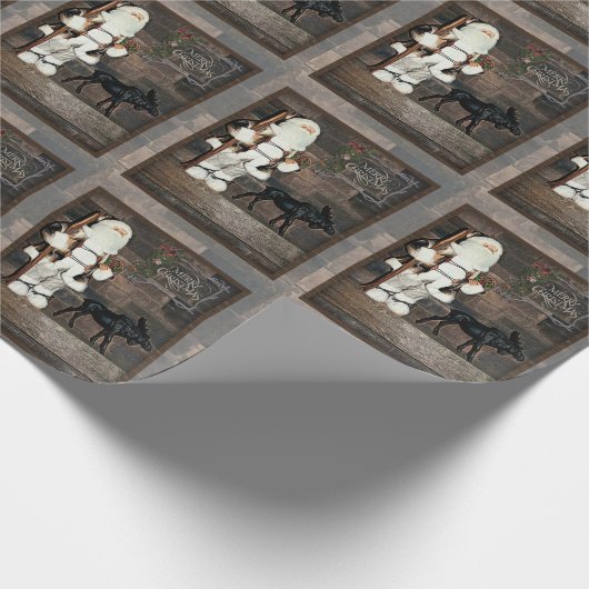 聖降誕祭素朴お目出とうとするサンタとムース ラッピングペーパー (角)