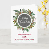 聖降誕祭素朴を祝う義理の息子と娘 カード (黄色い花)