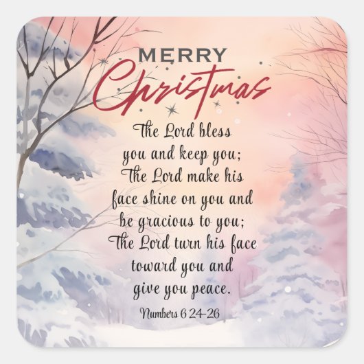 聖降誕祭賛美主よYou Bible Verse Winter Scene スクエアシール (正面)