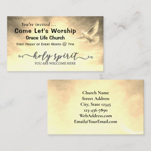 聖霊あなた歓迎され、教会のイベント詳細 名刺 (正面/裏面)