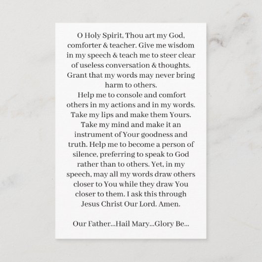 聖霊による言語制御祈りの言葉カード エンクロージャーカード (裏面)