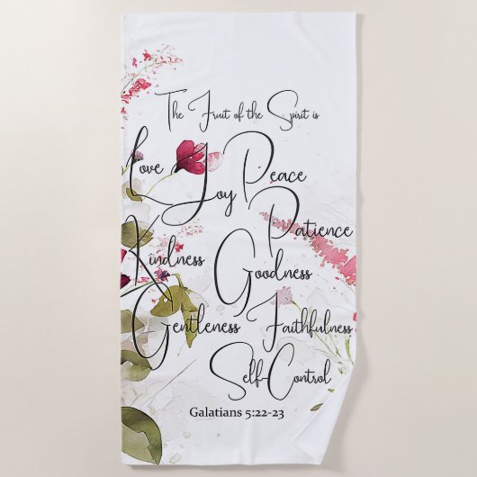 聖霊の実 ピンクの花 ビーチタオル (正面)