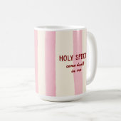 聖霊の祈りの崇拝ピンクストライプレタリング コーヒーマグカップ (正面右)