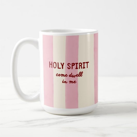 聖霊の祈りの崇拝ピンクストライプレタリング コーヒーマグカップ (左)