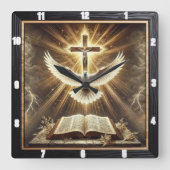 聖霊クロスドーヴ聖書 スクエア壁時計 (正面)