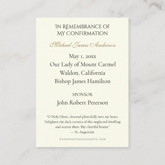 聖霊サクラメント確認聖カード –  エンクロージャーカード (裏面)