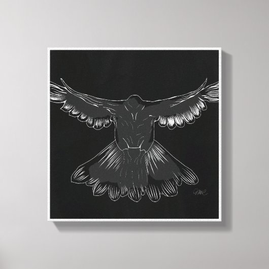 聖霊ドーブデザイン漫画スタイルNo.1ブラック キャンバスプリント (正面)