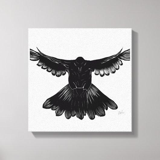 聖霊ドーブデザイン漫画スタイルNo. 3ブラック キャンバスプリント (正面)