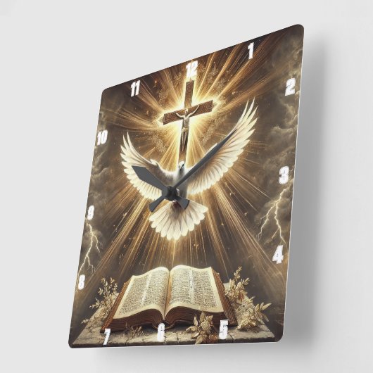 聖霊十字聖書鳩 スクエア壁時計 (傾斜)