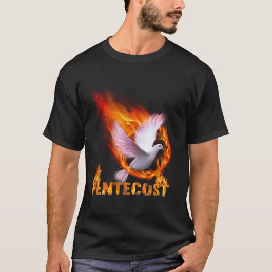 聖霊降臨祭の鳩 炎の炎 聖霊 カトリック Tシャツ (正面)