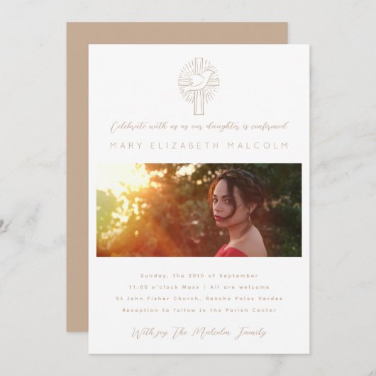 聖霊鳩クロス写真確認 招待状 (正面/裏面)